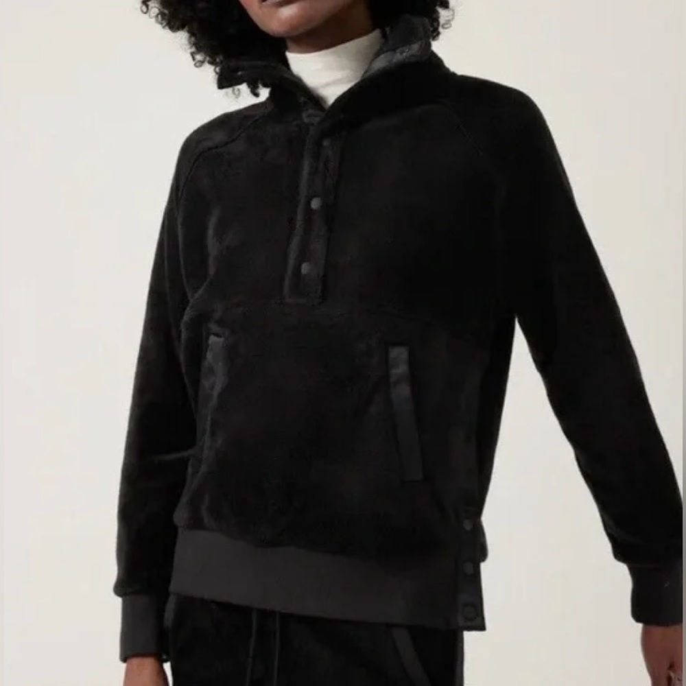 Women’s Athleta Recover Cozy Snap Front Sweatshirt  Fold Over Collar Warm Sz S
